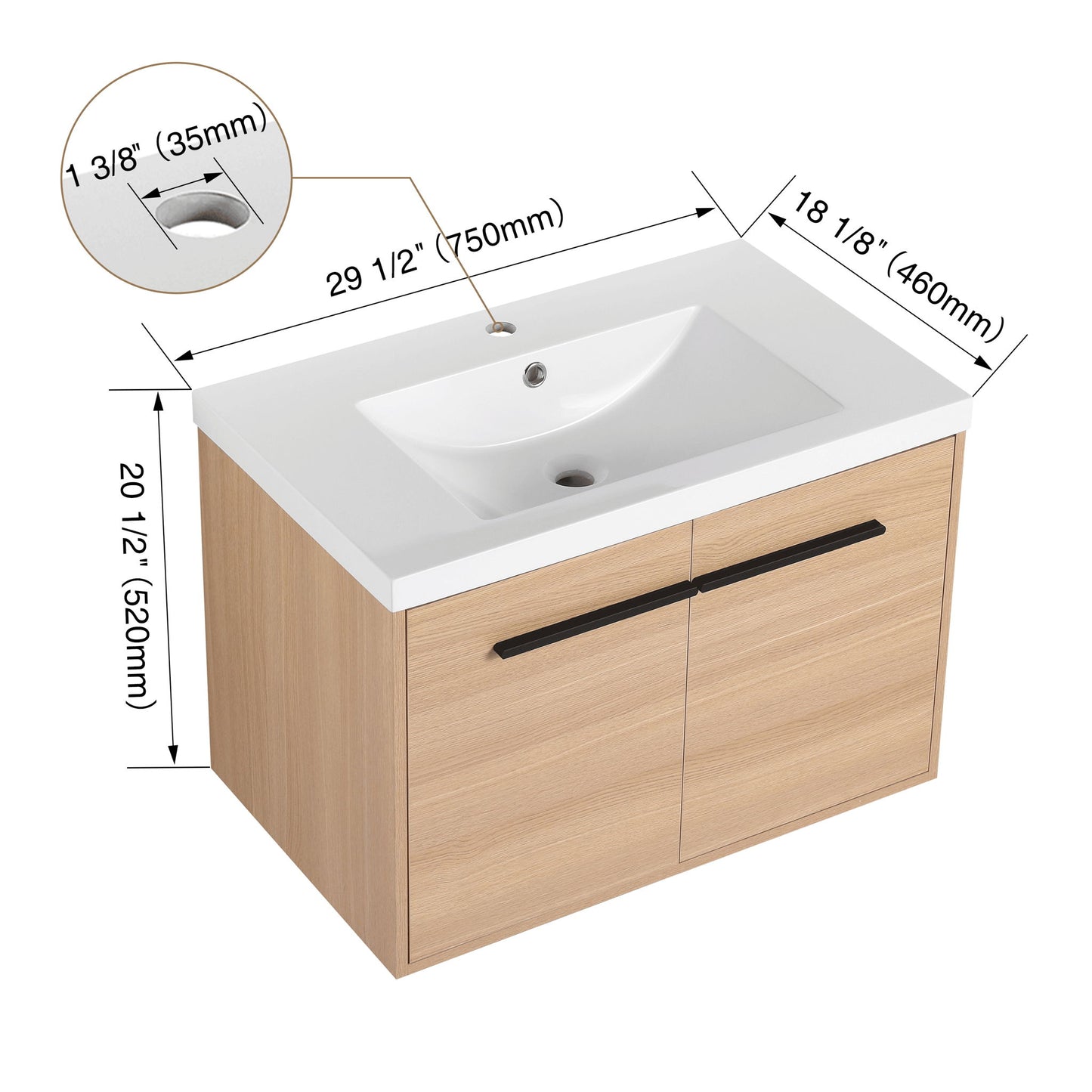 Bathroom Vanity Set With Resin Countertop Sink, 2 Doors
