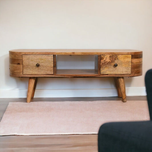 Mini Wooden Rounded Entertainment Unit - Oak