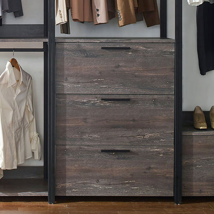 Monica - Wood Walk In Closet System With Spacious Storage In Wood And Metal Frame - Gray