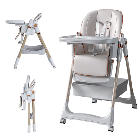 Adjustable Baby High Chair 0-6 Years, Portable Infant Feeding Seat With Safety Belt, Silent Lockable Wheels