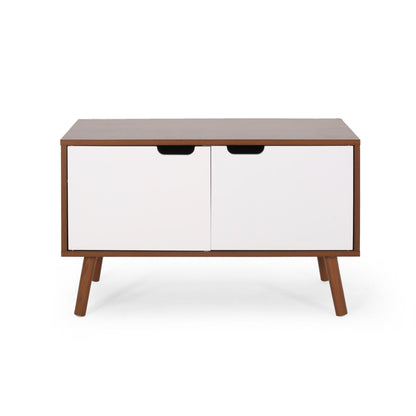 Modern 2 Door Cabinet End Table - White / Walnut