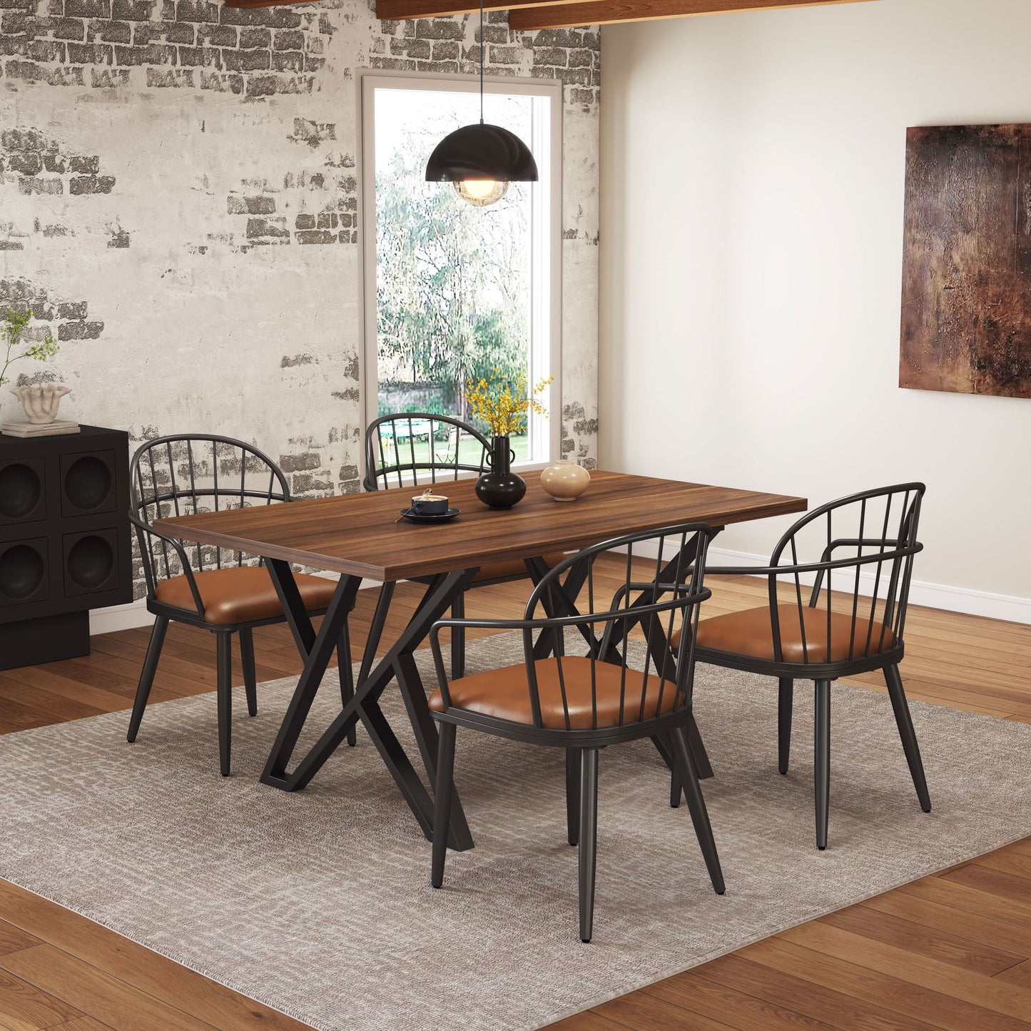 Industrial Inspired Upholstered Dining Chair Set With Metal Legs (Set of 2) - Brown