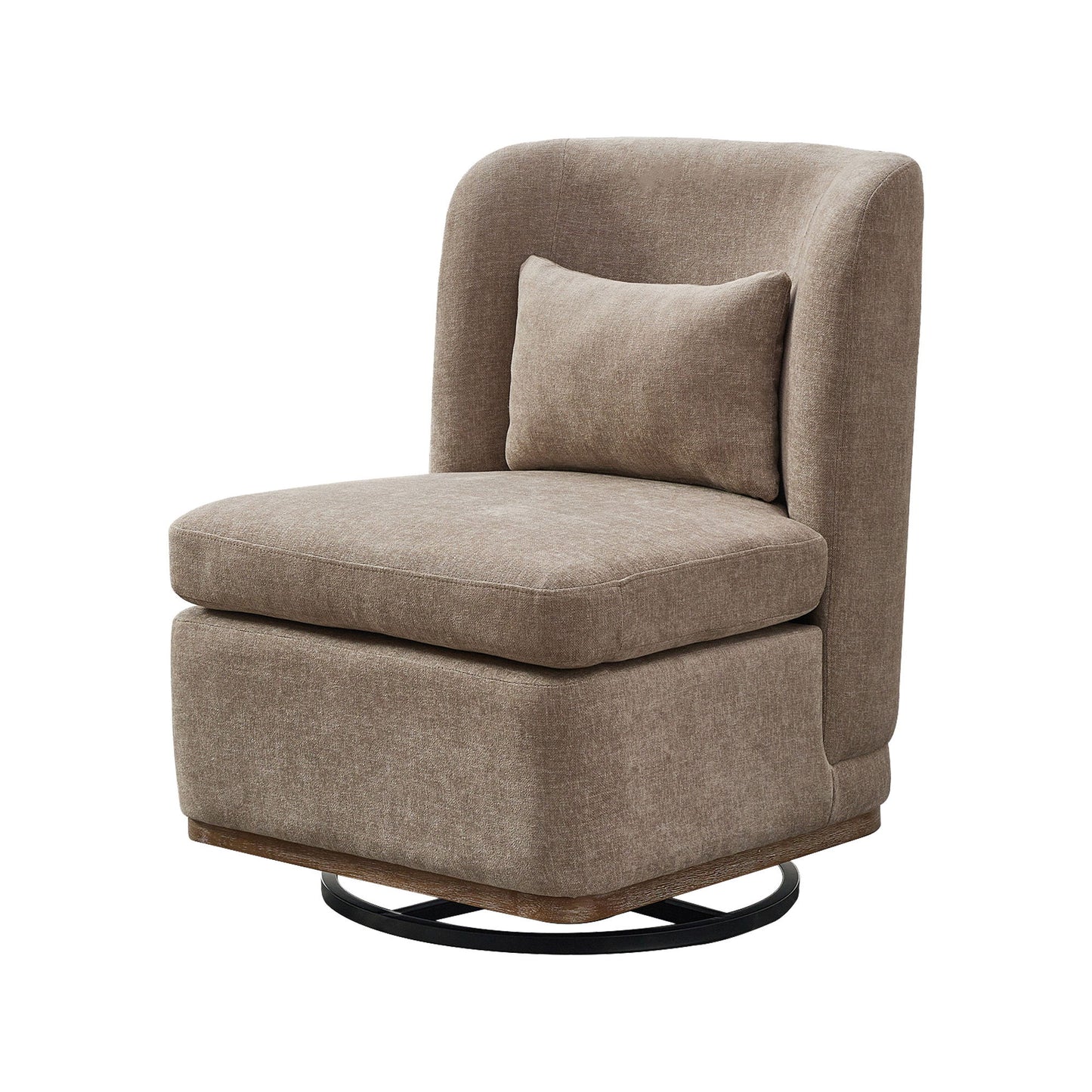 Wide Modern Chenille Cushioned Armless Metal Base 360° Swivel Chair With Pillow