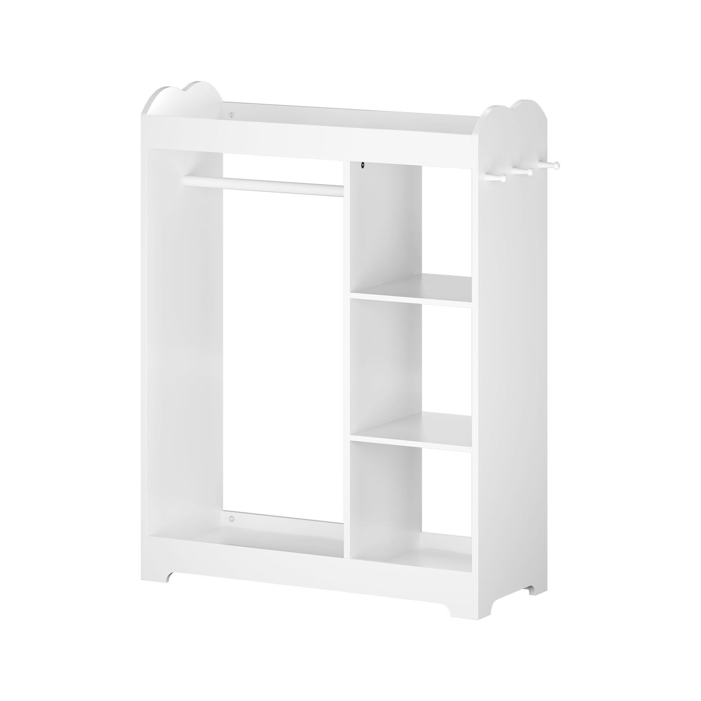 Dress Up Storage With Mirror And Hooks, Clothes Rack With Hanging Rod, 3 Side Hooks, Open Shelves, Top Shelf Organizer - White
