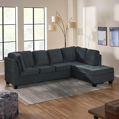 Modern L Shaped Fabric Sectional Sofa With Tufted Detail - Charcoal