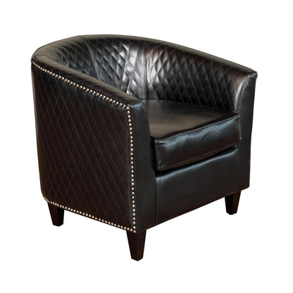 Faux Leather Club Chair With Nailhead Trim - Black