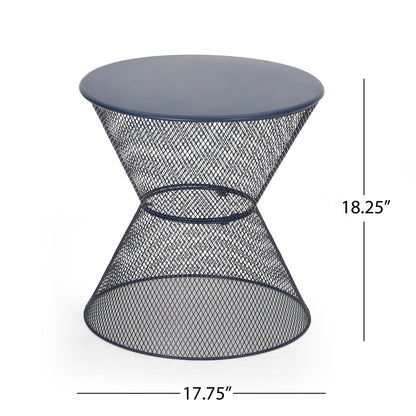 Zine - Outdoor Side Table With Hourglass Shaped And Iron Frame - Navy