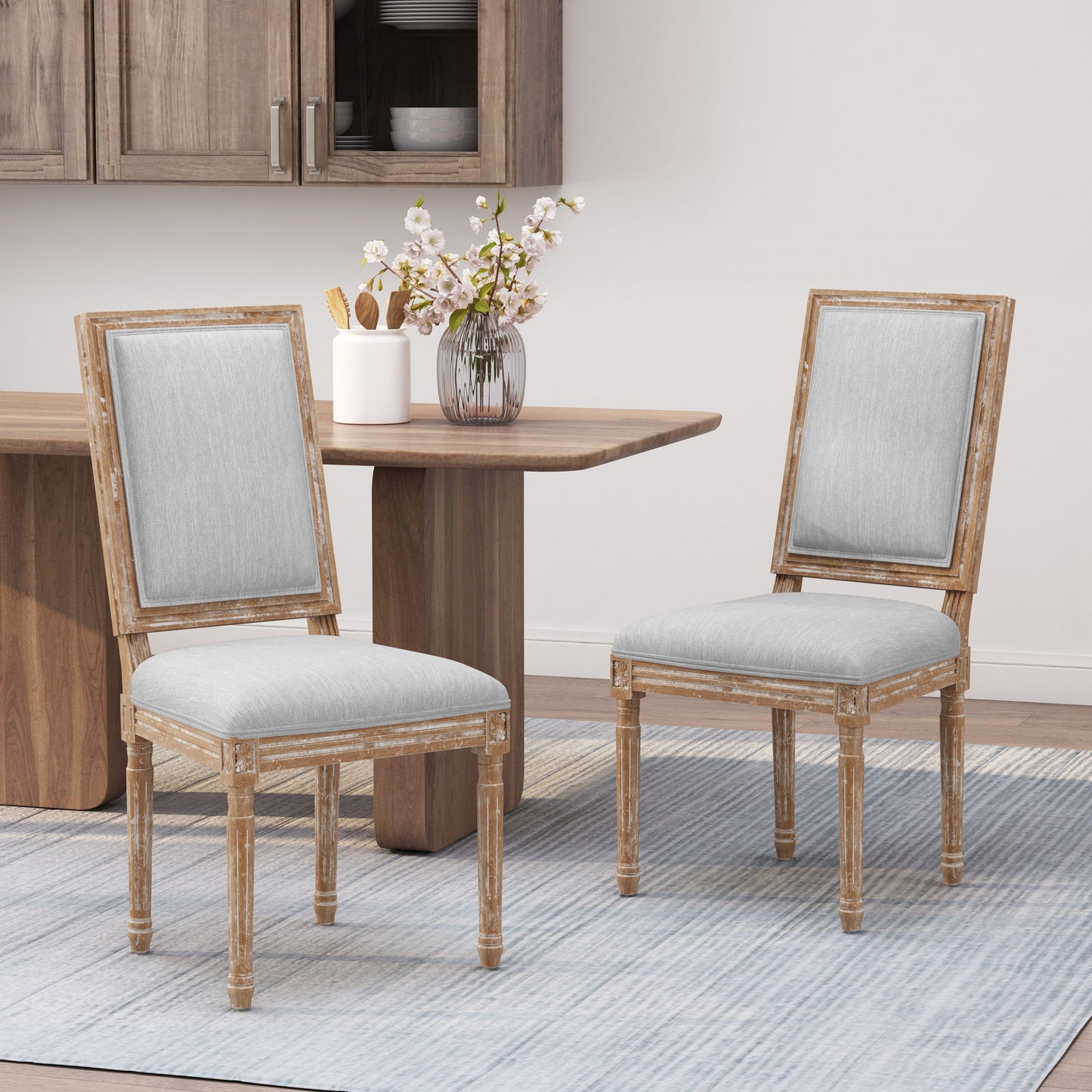 French Country Style Dining Chair With Upholstered Seating And Fluted Legs