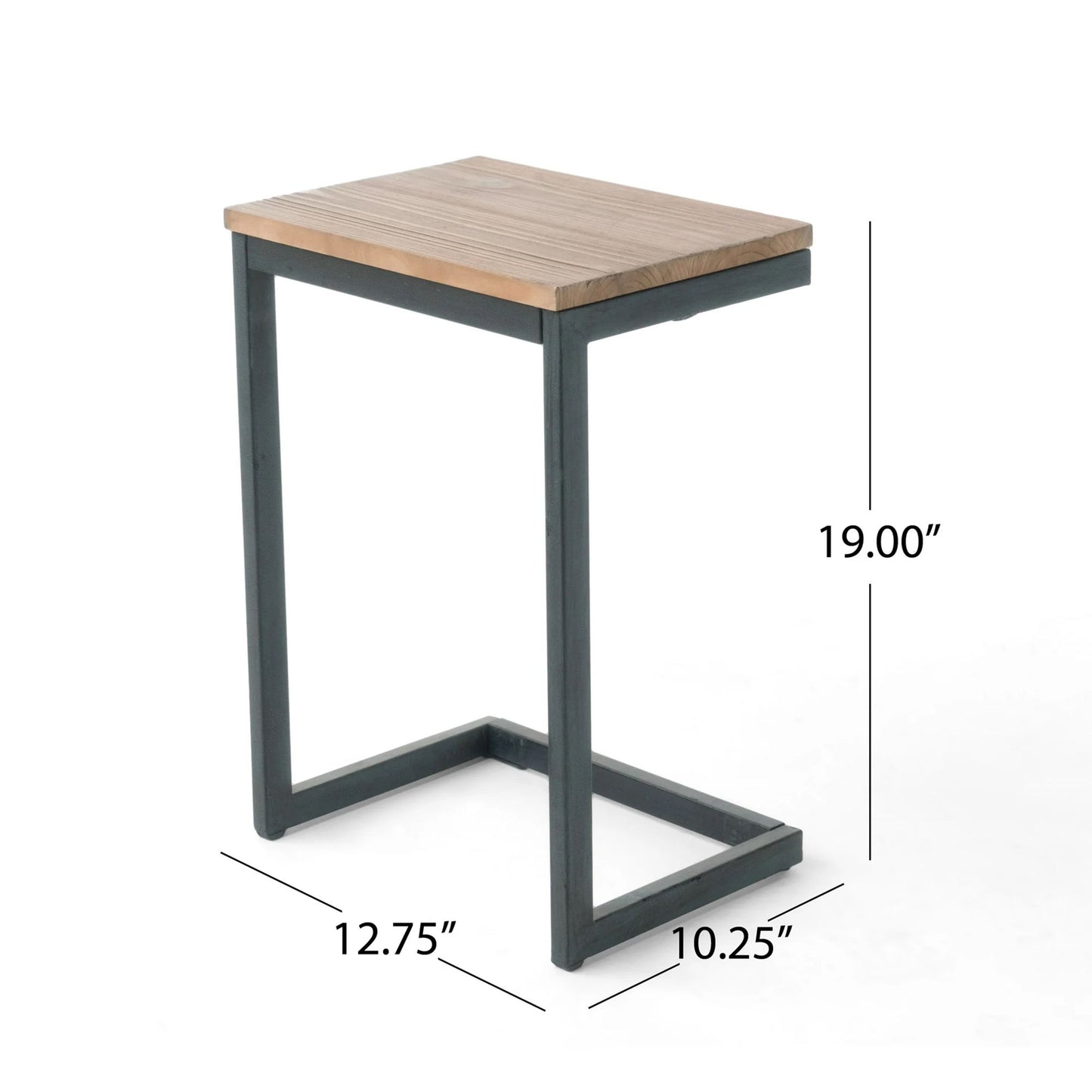 Small C Shaped End Table With Iron Base And Fir Wood Top - Black