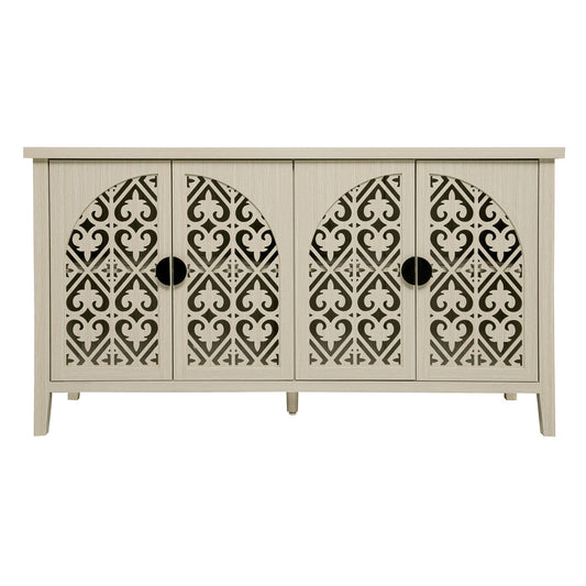 Hollowed Out Cabinet With 4 Doors, Suitable For Bedroom - Natural