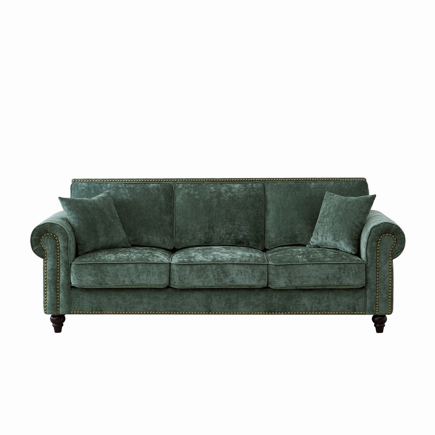 3 Seater Sofa With Tufted Upholstery, Rolled Arms, Nailhead Trim