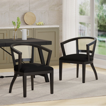 Elegant Dining Chair With Cane Web Backrests And Velvet Upholstery
