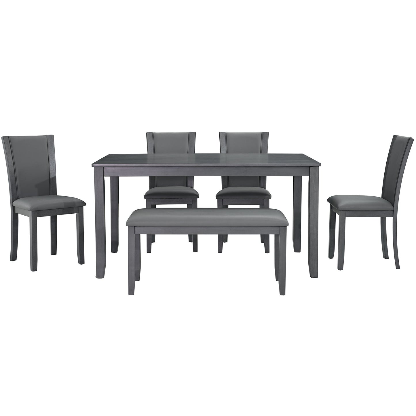 Modern 6 Piece Dining Table Set With Bench And Chairs For Dining Room Or Kitchen - Gray