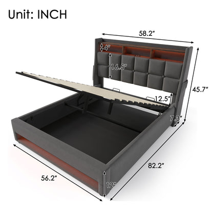 Upholstered Platform Bed With A Hydraulic Storage System, LED And USB Charging (Without Mattress)