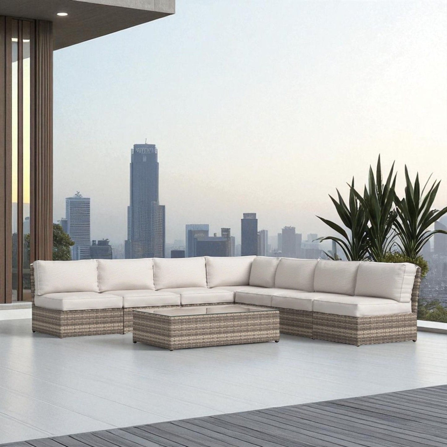 Comfortable Modern Patio Rattan Sectional Set With Cushions