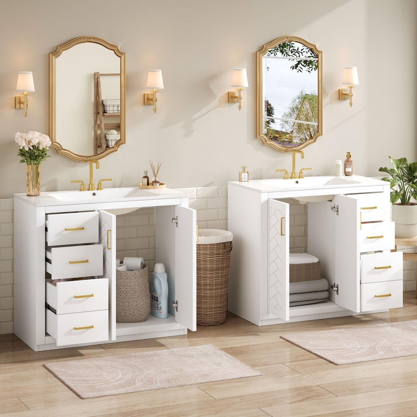 Modern Bathroom Vanity With Ceramic Sink, Freestanding Set With Drawers And Soft-Closing Doors