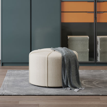 Contemporary Ottoman With Tonal Piping And Button Tuft Design