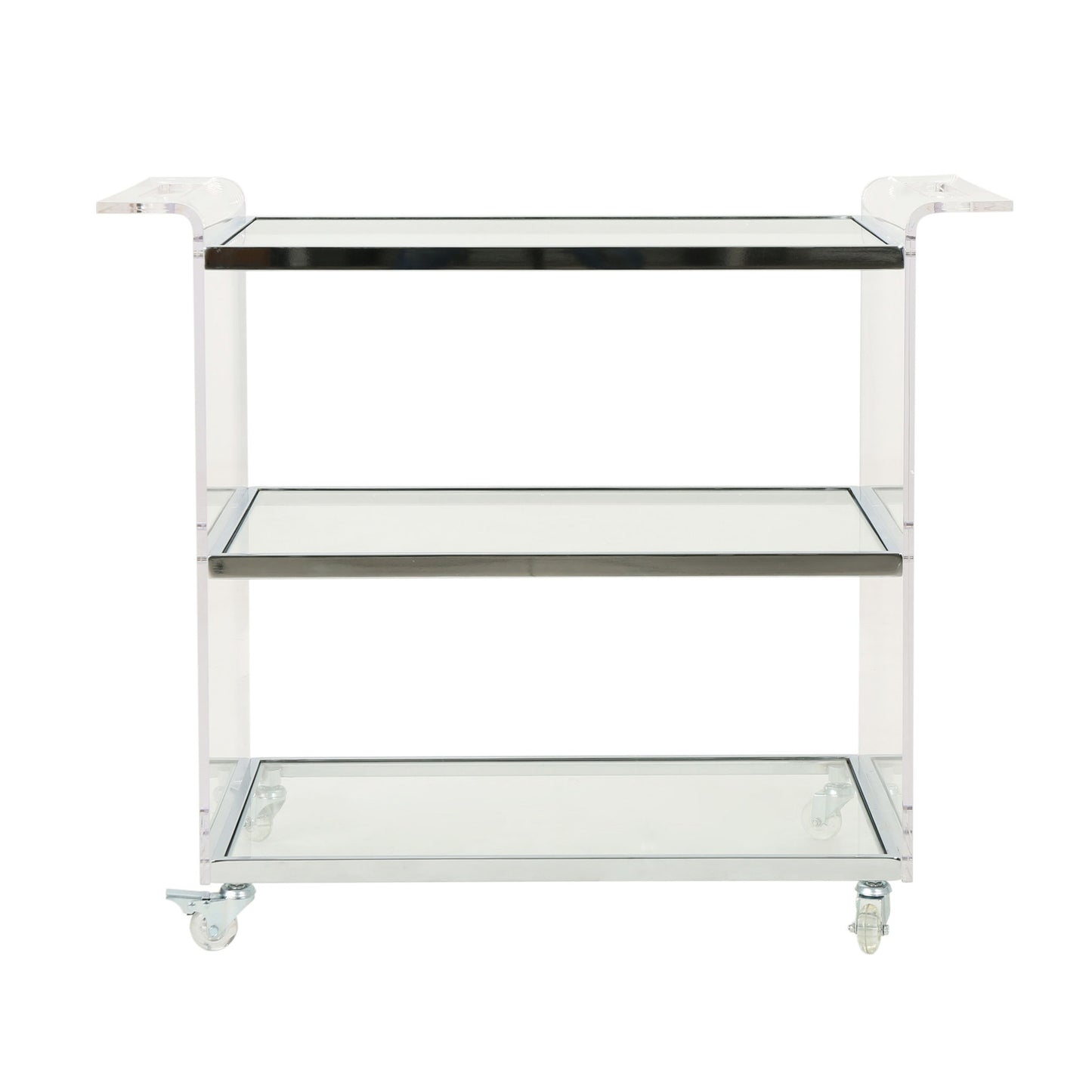 Elegant Acrylic Bar Cart With Tempered Glass Shelves And Rattan Metal Frame - Clear