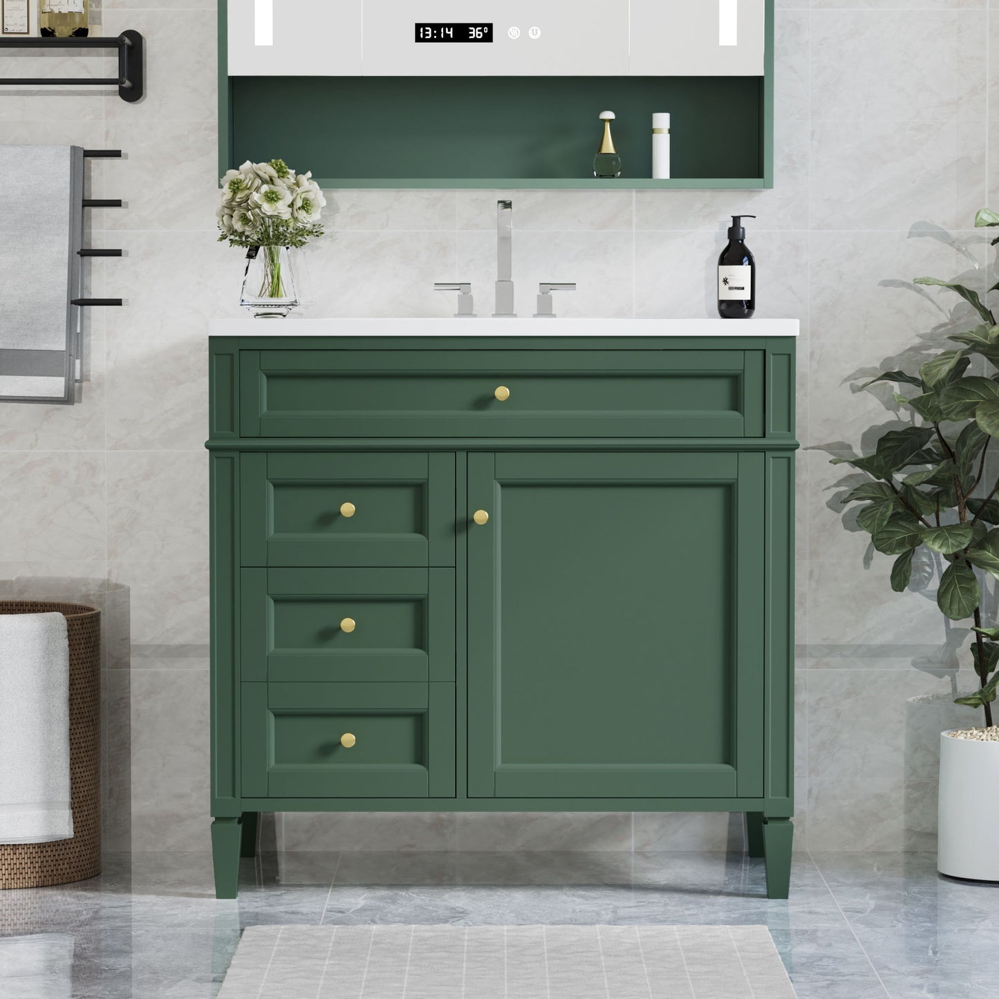 Bathroom Vanity With Top Sink, 2 Drawers And Tip Out Drawer, Rectangular Design