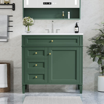 Bathroom Vanity With Top Sink, 2 Drawers And Tip Out Drawer, Rectangular Design