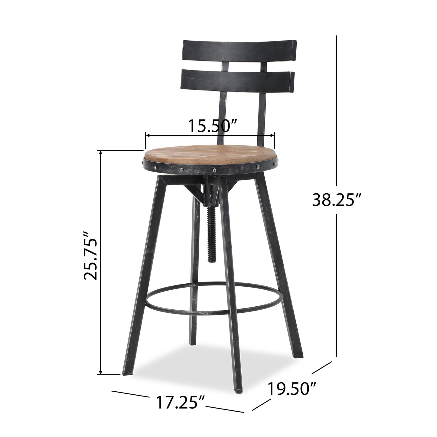 Industrial Modern Swivel Barstool With Adjustable Height - Black / Natural