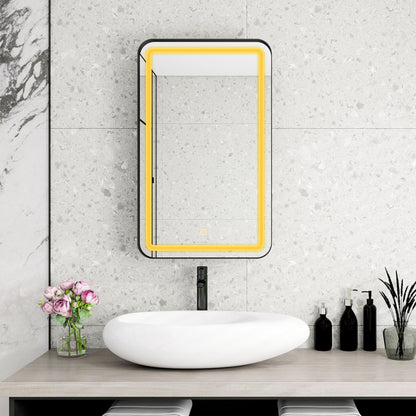 Rectangle Medicine Cabinet Mirror Bathroom Mirror With Storage Wall Mounted Medicine Mirror Cabinet With LED - Black