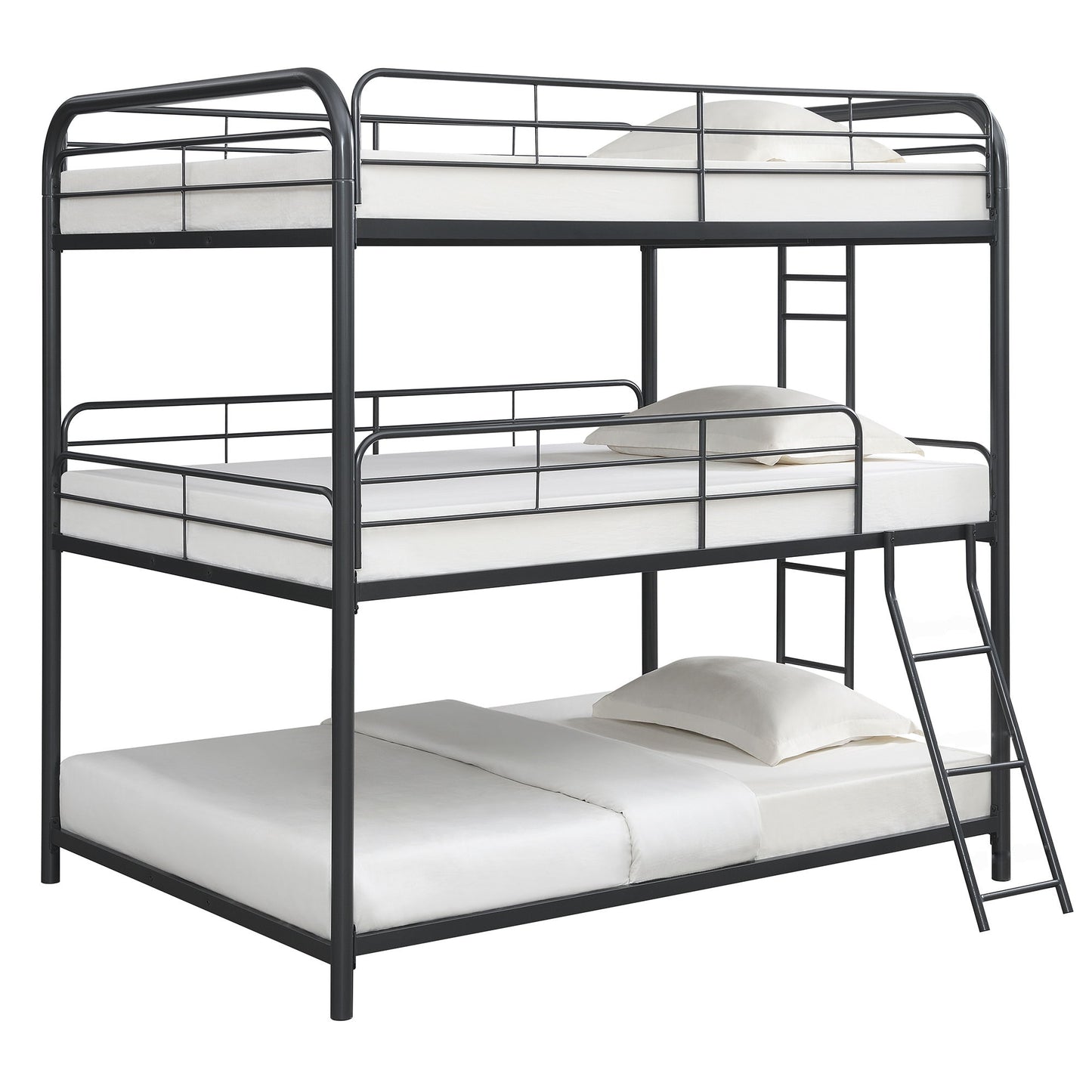 Modern Triple Bunk Bed Full / Full / Full With Strong Steel Metal Structure - Black