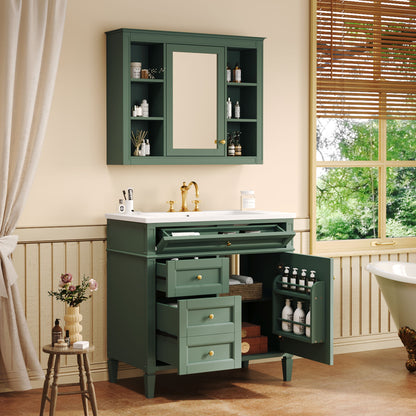 Bathroom Vanity With Mirror Cabinet, Storage Cabinet With 2 Soft Closing Doors And 4 Drawers, Undermount Sink
