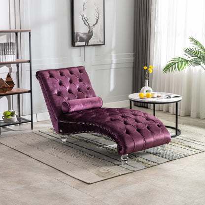 Velvet Chaise Lounge Indoor, Button Tufted Upholstered Chaise Lounge Chair With Pillow