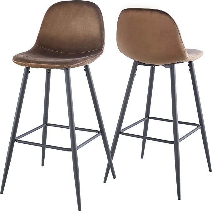 Velvet Barstool With Back (Set of 2)