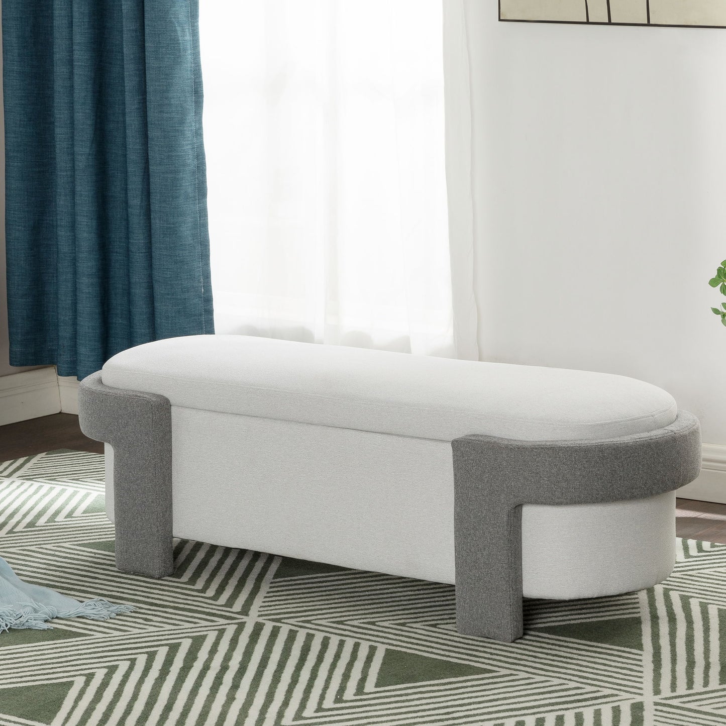 Large Versatile Storage Ottoman Bench: Spacious, Durable, Stylish - White / Light Gray