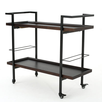 Modern Industrial Bar Cart With Shelving And Casters