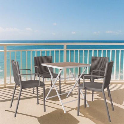 4 Modern Stackable Plastic Armchair Matched With Folding Square Table