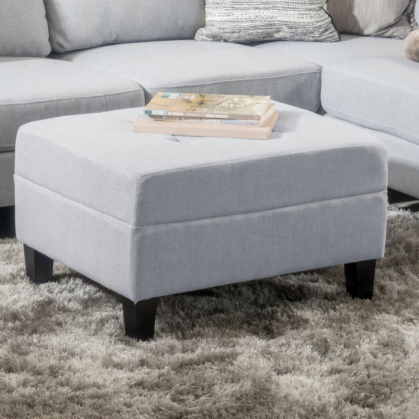 Contemporary Ottoman Footstool With Tufted Upholstery - Light Gray