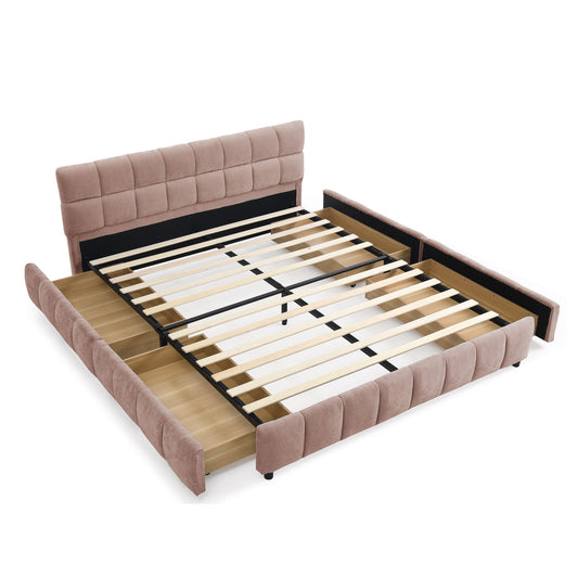 Modern Platform Bed Frame With Thick Chenille Fabric