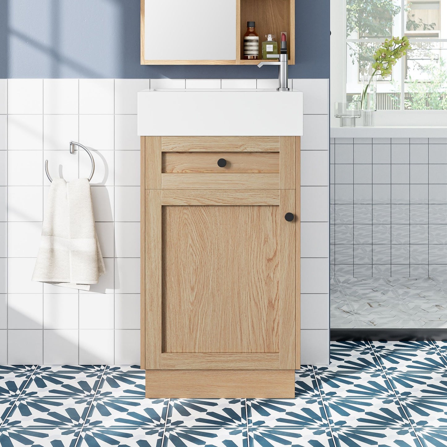 Bathroom Vanity With Reversible Resin Sink, Cabinet & Zinc Alloy Handles - Wood