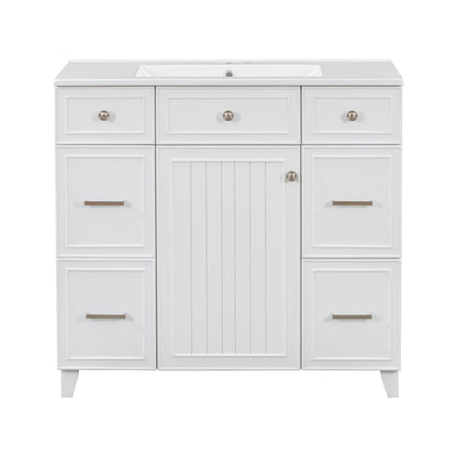 Bathroom Vanity With Ceramic Sink, Soft Close Doors, Adjustable Shelves