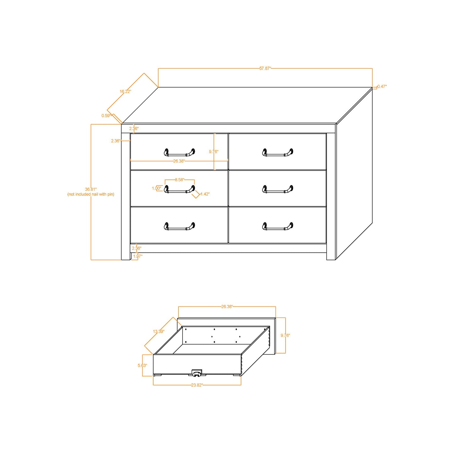 Monica - Dresser With Spacious Drawers Bar Handles - Dark Oak
