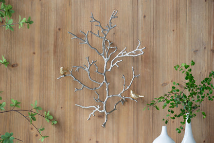 Metal Branch Wall Sculptures With Bird Accents (Set of 2) - Silver Multi