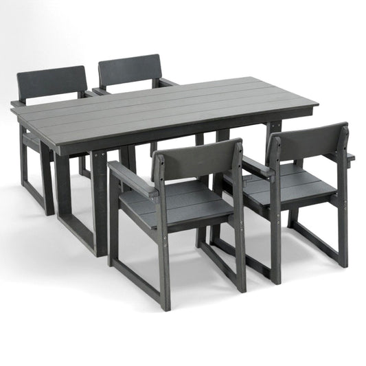 5 Piece Outdoor Dining Set For 4, Patio Table With Umbrella Hole And 4 Armrest Chairs For Backyard - Gray