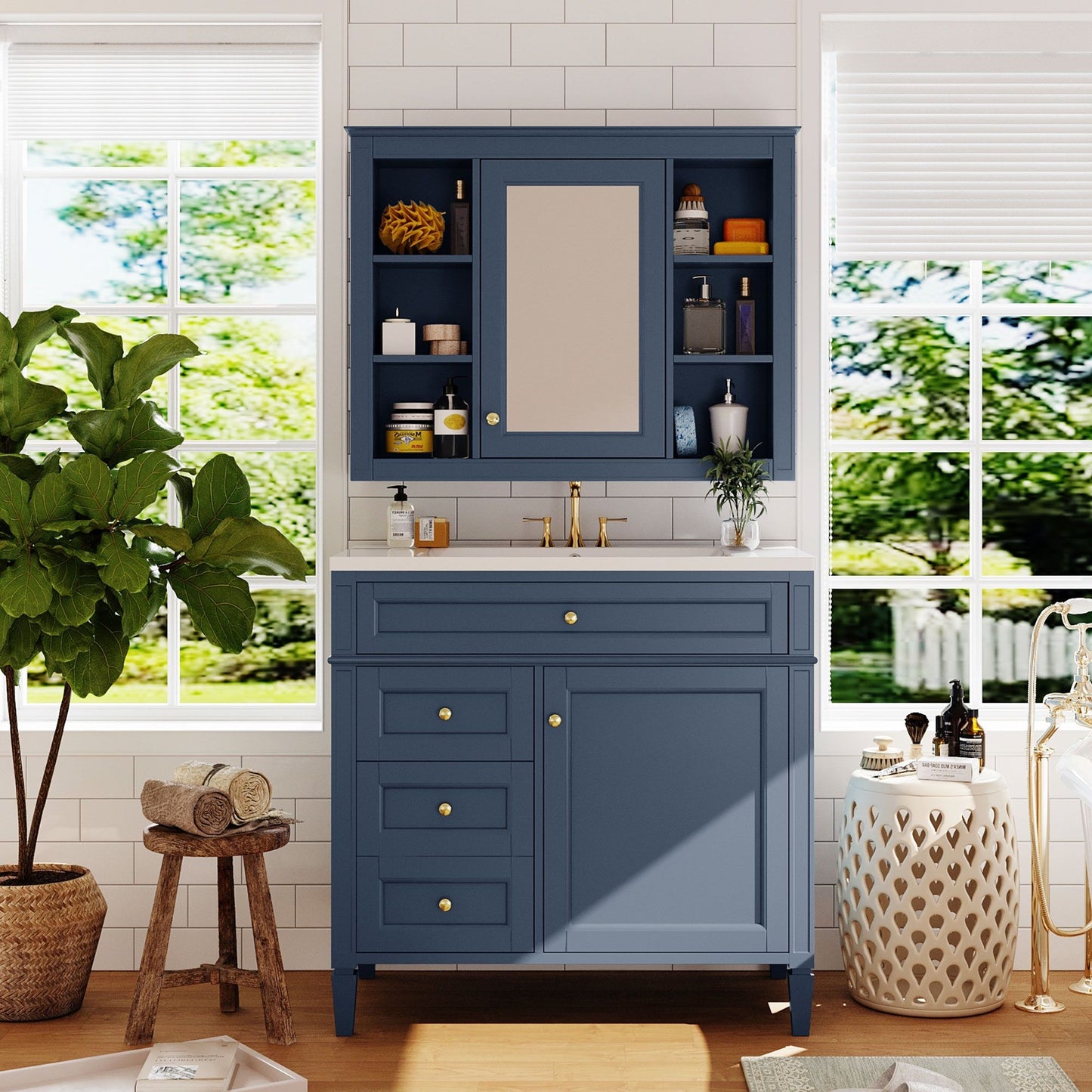 Bathroom Vanity With Mirror Cabinet, Storage Cabinet With 2 Soft Closing Doors And 4 Drawers, Undermount Sink