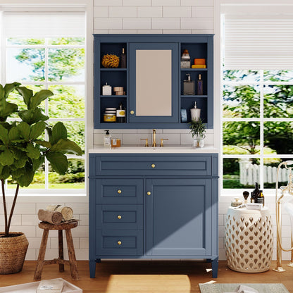 Bathroom Vanity With Mirror Cabinet, Storage Cabinet With 2 Soft Closing Doors And 4 Drawers, Undermount Sink