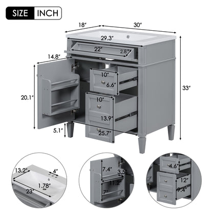 Bathroom Vanity With Top Sink, Storage Cabinet, 2 Drawers, Tip Out Drawer