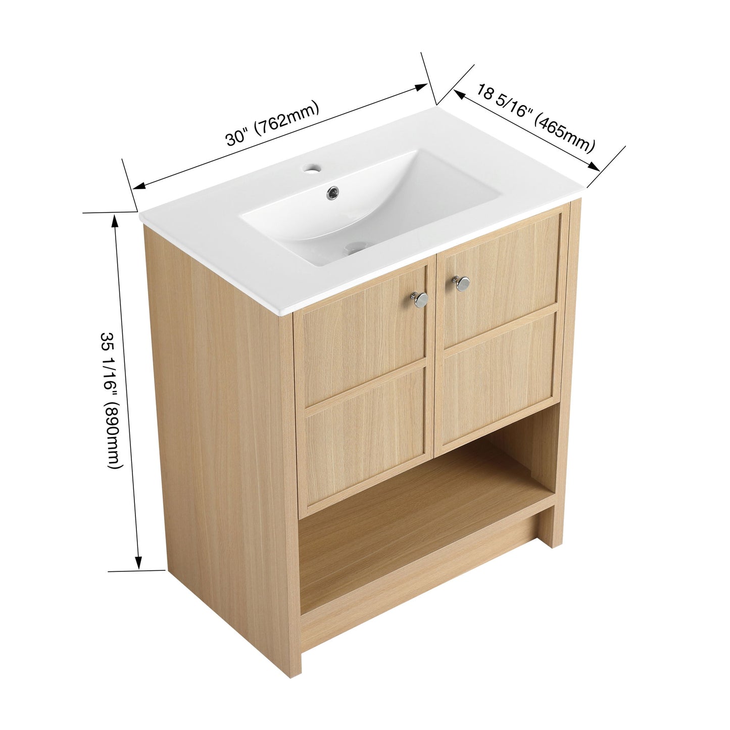 Modern Freestanding Bathroom Vanity With Ceramic Sink And Soft Closing Doors