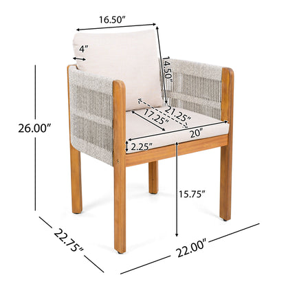 Outdoor Dining Chairs & Rope Handles (Set of 2) - Beige / Teak