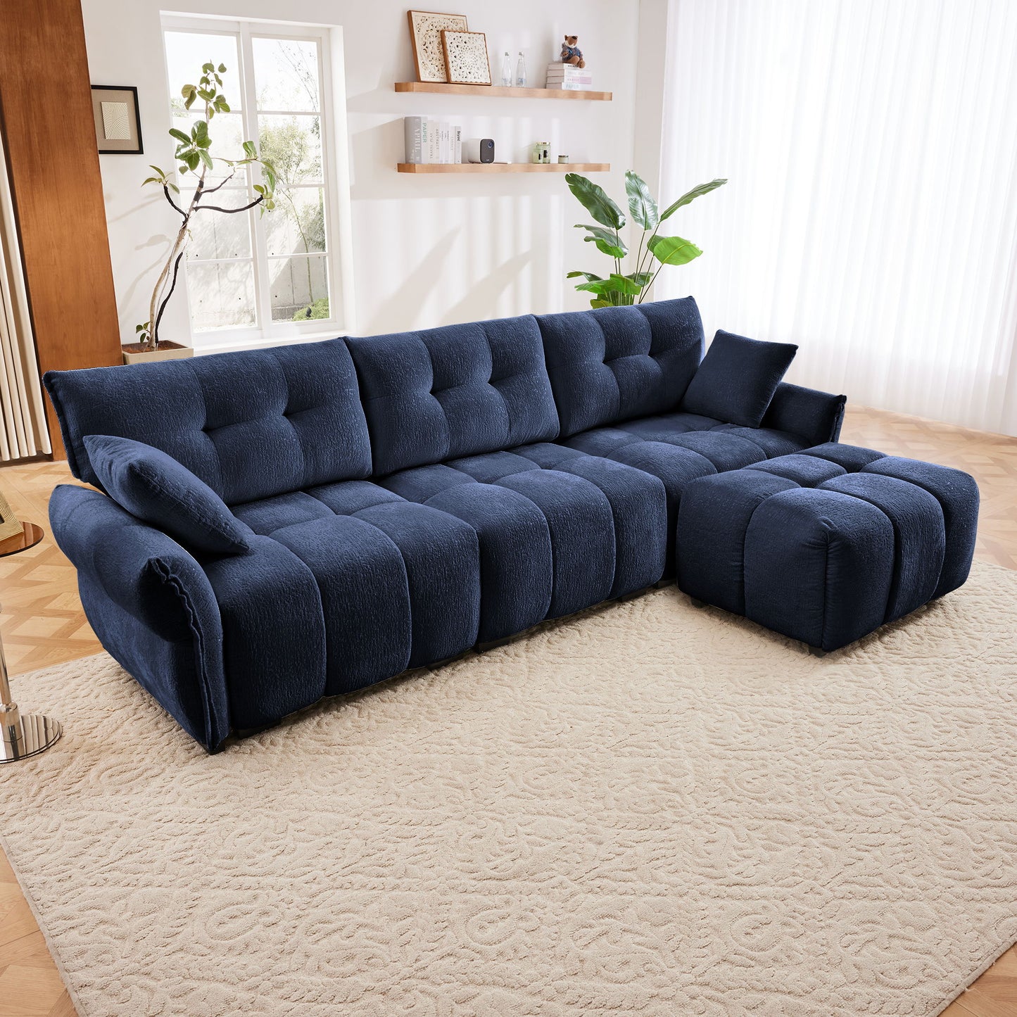 Sofa Set With Ottoman And Pillows, Textured, High Resilience Cushions