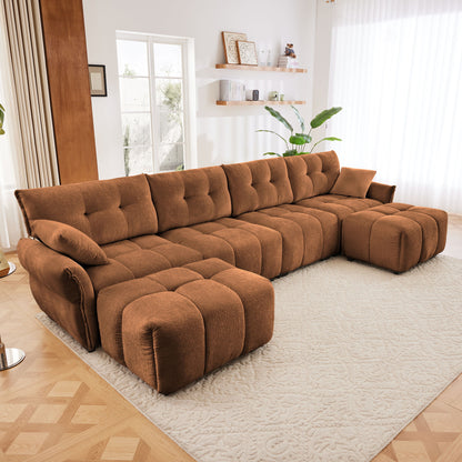 Sofa Set With Ottoman And Pillows, Textured, High Resilience Cushions