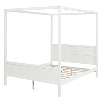 Canopy Platform Bed With Headboard And Footboard, Slat Support Leg