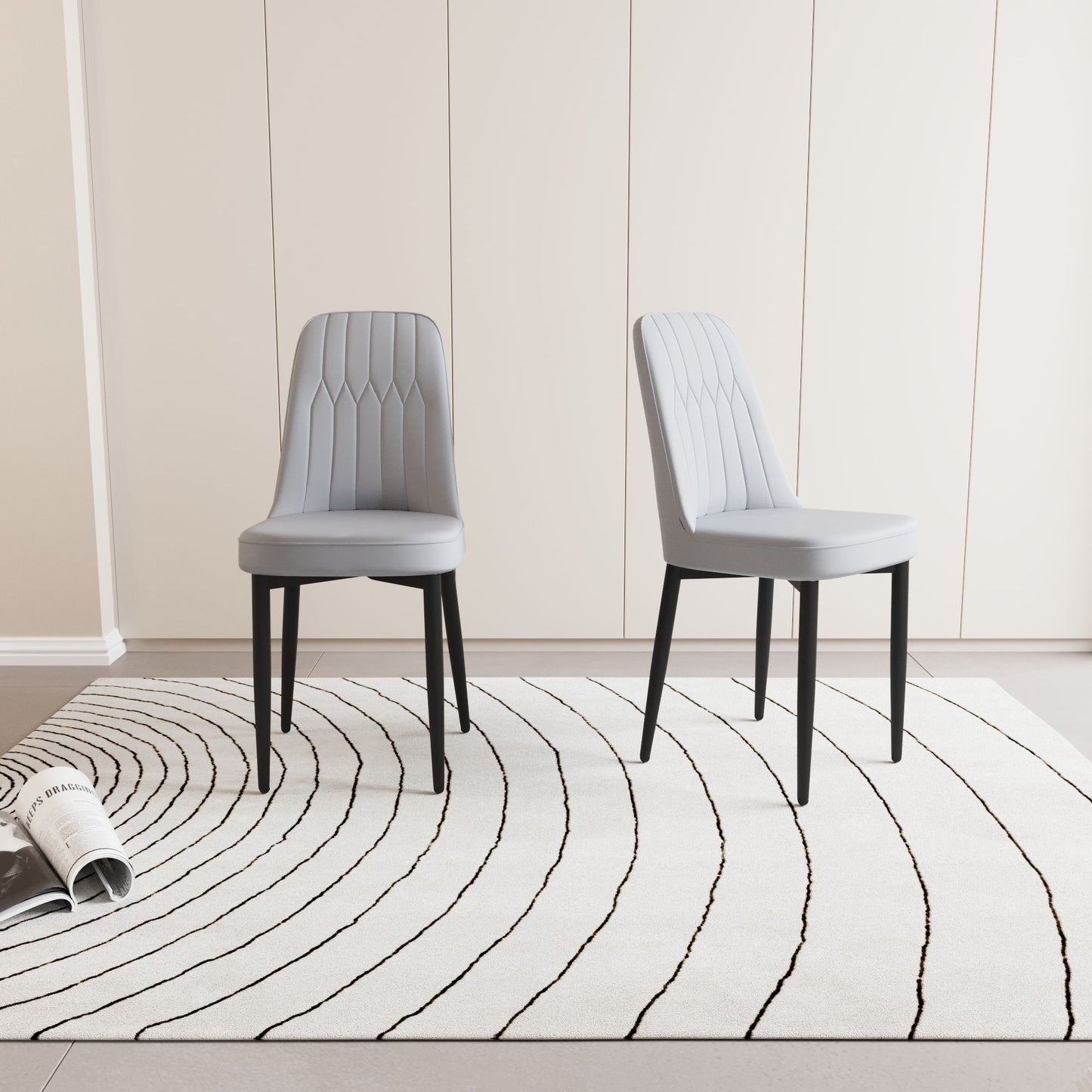 Modern Dining Chair With Cushions And Metal Legs