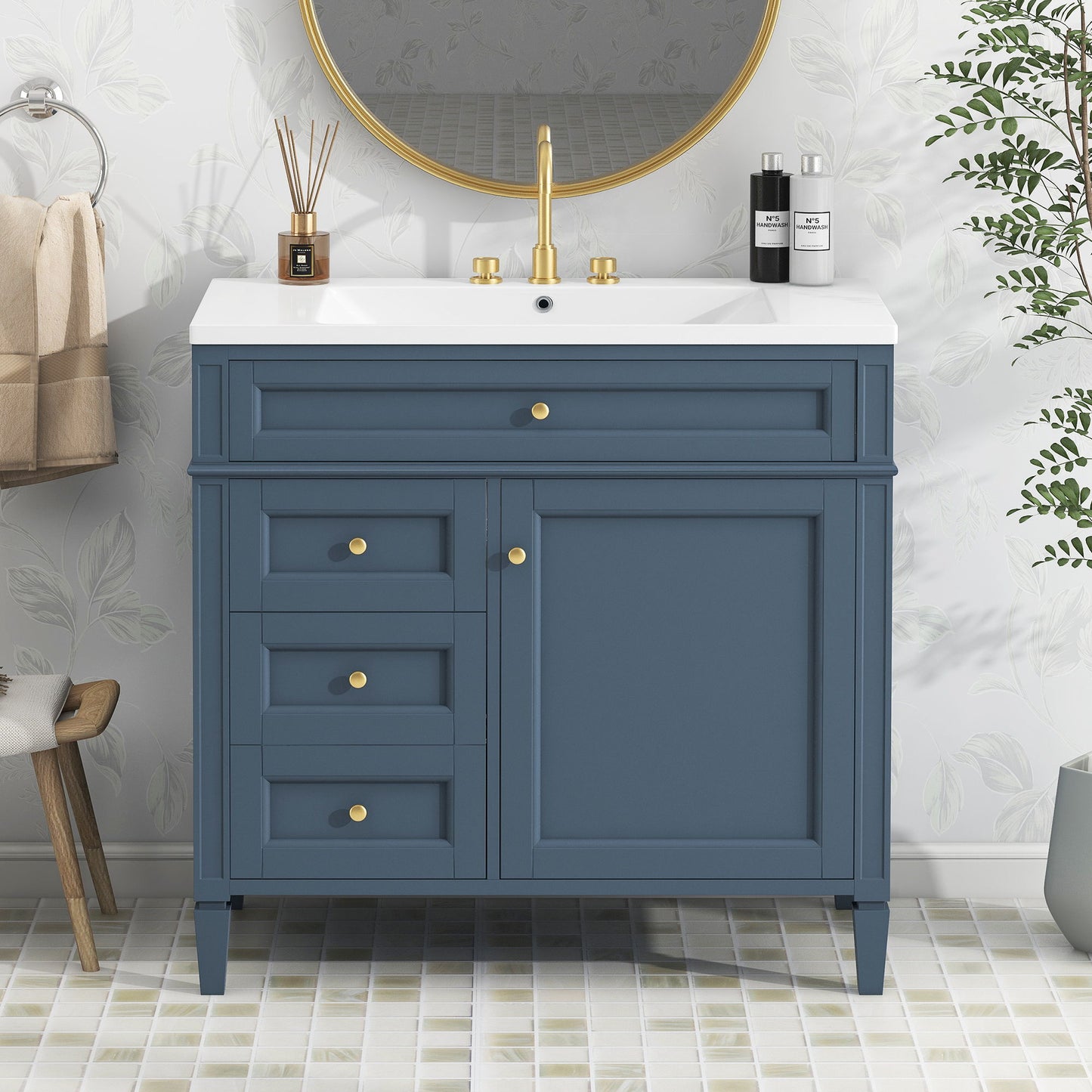 Bathroom Vanity With Top Sink, Storage Cabinet With 2 Drawers And Tip Out Drawer